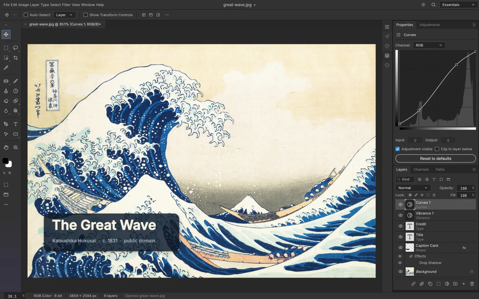 PhotoCraft editing a layered image with type layers and adjustment layers